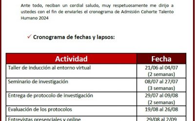 Cronograma de fechas Talento Humano